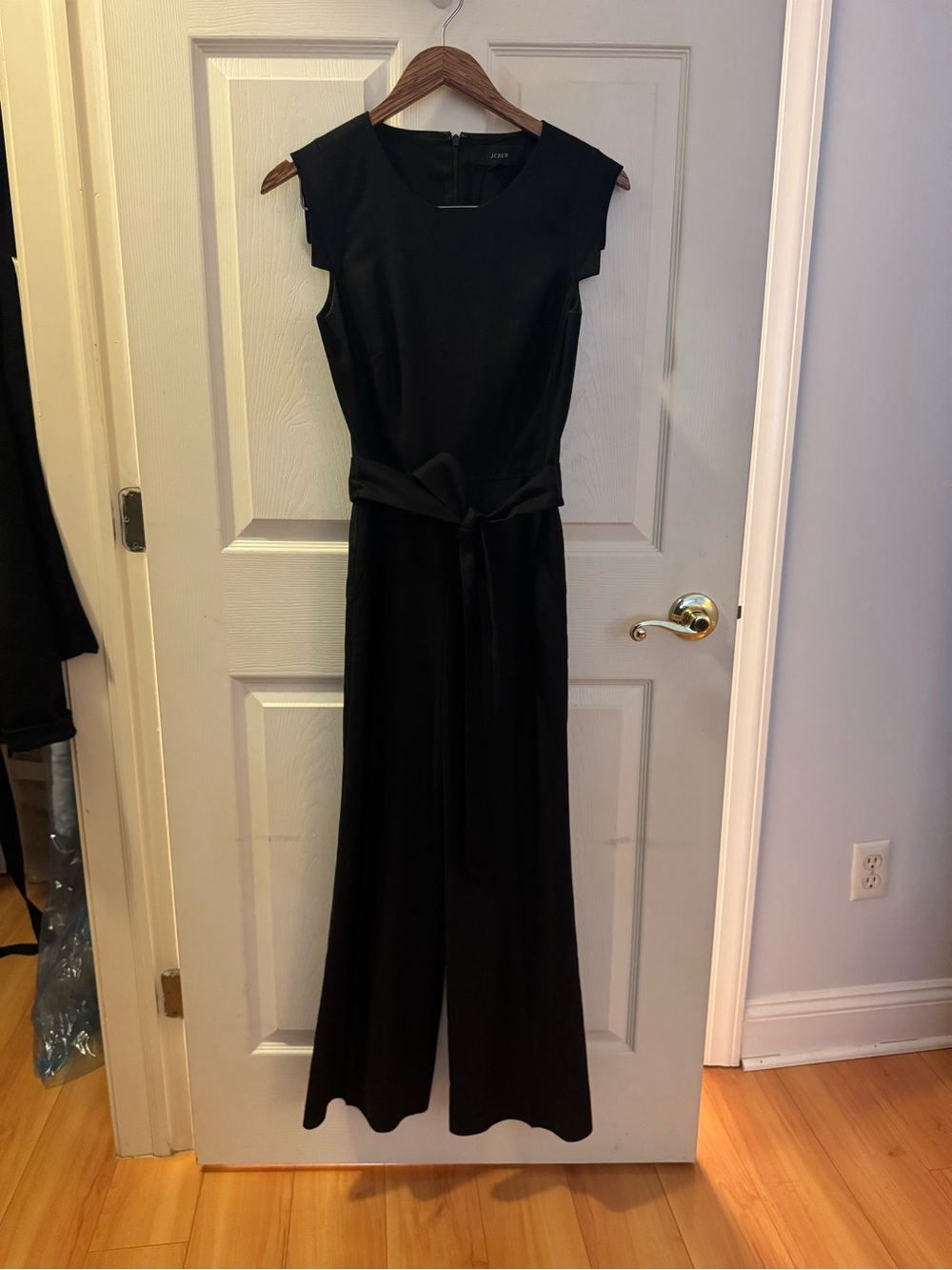 J. Crew Black Sleeveless Wide-Leg Jumpsuit with Waist Tie